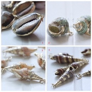 diy材料配件耳环项链配饰，吊坠镀金边海螺，镀金边珊瑚海洋系列
