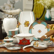 碗碟套装家用欧式骨瓷餐具中式汤面碗盘子56头饭碗组合结婚瓷器