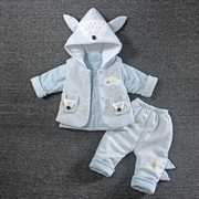 男宝宝装0一1岁童，婴儿服外套分体薄夹棉衣三件套装，季外穿早春秋款