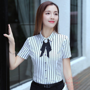 短袖条纹衬衣女夏季2020韩版正装修身长袖工装职业衬衫工作服