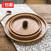 日式实木托盘圆形茶盘简约木质，盘子茶壶茶托，家用木盘点心盘水果盘
