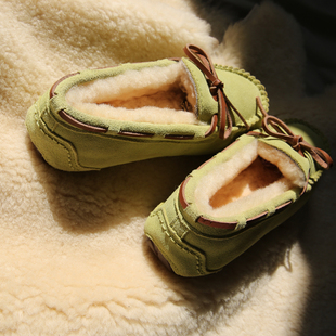 秋冬羊毛豆豆鞋女加绒毛毛棉鞋真皮，平底保暖孕妇妈妈鞋一脚蹬瓢鞋