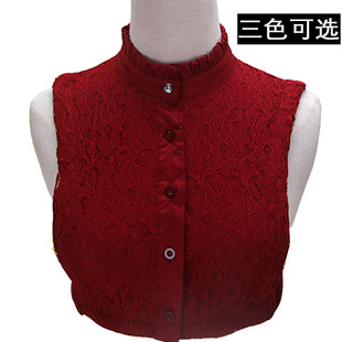 韩版假领子女士百搭蕾丝立领装饰衬衫，春秋冬假领，酒红色衬衣假衣领