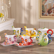 创意欧式咖啡具套装家用英式骨瓷，下午茶红茶杯，立体彩绘陶瓷杯碟勺