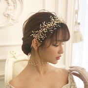 新娘头饰婚纱配饰韩式发饰手工穿珠珍珠发带发箍
