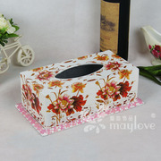 彩绘花朵贴塑料花纸巾盒创意，客厅茶几家用抽纸盒欧式餐巾纸抽盒