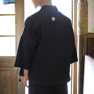 日系复古和风和服男棉麻开衫，kimono宽松外套，羽织道袍日料店定制