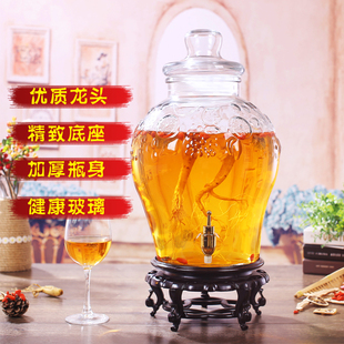 无铅加厚玻璃泡酒瓶，带龙头20斤雕花酿酒瓶，药酒瓶泡酒坛子酒缸