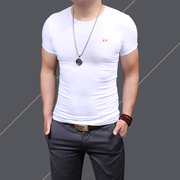 夏季欧货 T恤男短袖紧身圆领弹力莱卡棉健身运动打底衫袖口织带潮