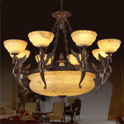 欧式全铜吊灯天然云石玉石铜灯别墅客厅卧室餐厅艺术美式纯铜灯具