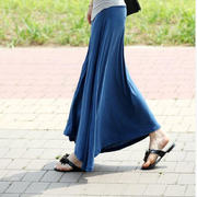 韩国夏秋季韩版纯色不规则莫代尔女装简约大码大摆半身长裙子
