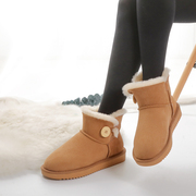 羊皮毛一体雪地靴经典短筒纽扣，女靴短靴一粒扣保暖加厚防滑可定制
