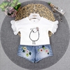 果果夏女童短袖T恤纯棉蝙蝠袖蕾丝花边宝宝上衣A1358