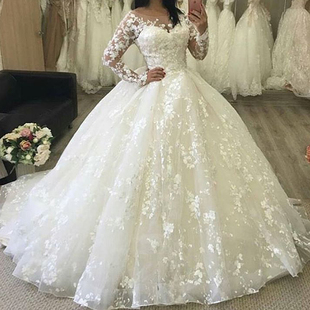 婚纱礼服新娘拖尾公主梦幻长袖奢华孕妇高腰大码 Wedding Dress