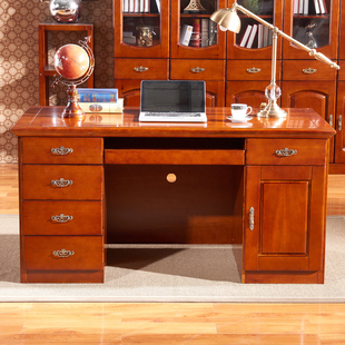 美式纯香樟木实木书桌实木奢华型电脑桌办公写字桌欧式全实木家具