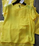 欧美单纯色丝滑质感大码宽松短袖，短款黄色雪纺上衣tee