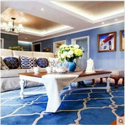 简约欧式中式客厅地毯，卧室书房茶几地毯蓝色手工，腈纶满铺地毯定制