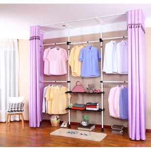 韩式家具折叠简易金属架布衣柜衣架，落地收纳柜托盘式组合衣柜