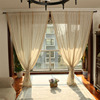 亚麻拼接格子窗帘北欧美式透光不透人客厅卧室阳台窗帘成品可定制