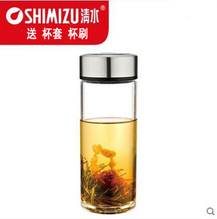 shimizu清水玻璃杯子，商务办公泡茶玻璃杯单层加厚透明水晶杯子