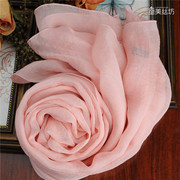 韩国真丝丝巾女春秋冬季长款纱巾纯色桑蚕丝，围巾披肩两用淡粉色