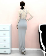 款韩版莫代尔女装，长款连衣裙性感露背吊带裙，露肩礼服长裙气质