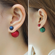 前后双面耳环女磨砂面糖果色红色蓝色耳钉小众设计感银针耳饰