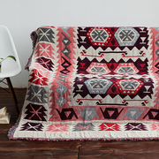 北欧式美式四季夏季简约现代棉麻，防滑全盖沙发巾盖布盖毯床盖红