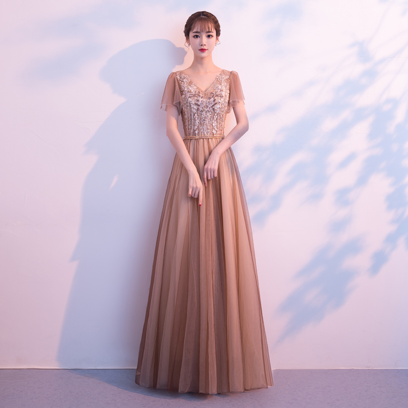 宴會晚禮服女2018夏季新款公司年會優雅長款晚宴主持人禮服小飛袖在類目 女裝/女士精品, 婚紗/旗袍/禮服, 禮服/晚裝中 - 來自Buy2taobao.com提供專業的淘寶代購服務