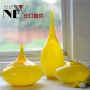 欧式高档黄色玻璃艺术花瓶人工吹制大号简约时尚客厅居家装饰摆件