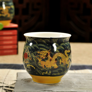 景德镇青花瓷双层陶瓷功夫，茶具大号品茗杯，隔热防烫手茶杯水杯