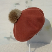 秋冬女士贝雷帽韩国可爱兔毛球画家帽文艺森女羊毛呢保暖帽子