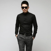 韩国男士衬衫长袖修身纯棉，特色双层领商务休闲衬衣帅气男装