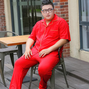 夏季男士加肥加大码，结婚纯棉短袖长裤睡衣，本命年大红色胖子200斤