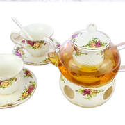 厂整套英式玫瑰花茶壶玻璃茶具，套装陶瓷过滤内胆带加热底座泡茶库