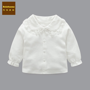 女宝宝春秋白色纯棉蕾丝花边婴儿0-3-6-9-12个月0-1-2岁打底衫