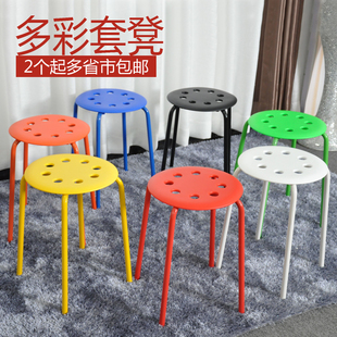 塑料凳子椅子家用八孔圆凳餐桌凳彩色，简约加厚时尚，仿玛琉斯高凳子(高凳子)