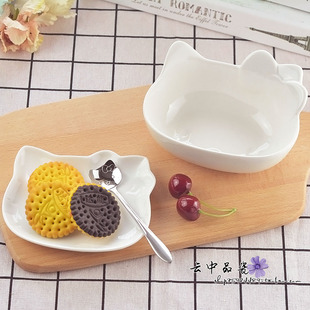 日式优级陶瓷餐具hellokitty创意卡通异形猫脸碗儿童米饭碗猫脸碟