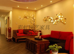 软装银杏叶新中式挂饰客厅，餐厅沙发背景墙饰挂件，铁艺玄关壁饰壁挂