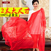 100%桑蚕丝围巾长，2米宽1.4米大红色丝巾薄纱巾中国红大尺寸披肩