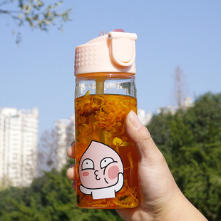 韩国创意可爱熊屁桃君成人孕妇吸管玻璃杯儿童学生耐热便携水杯子