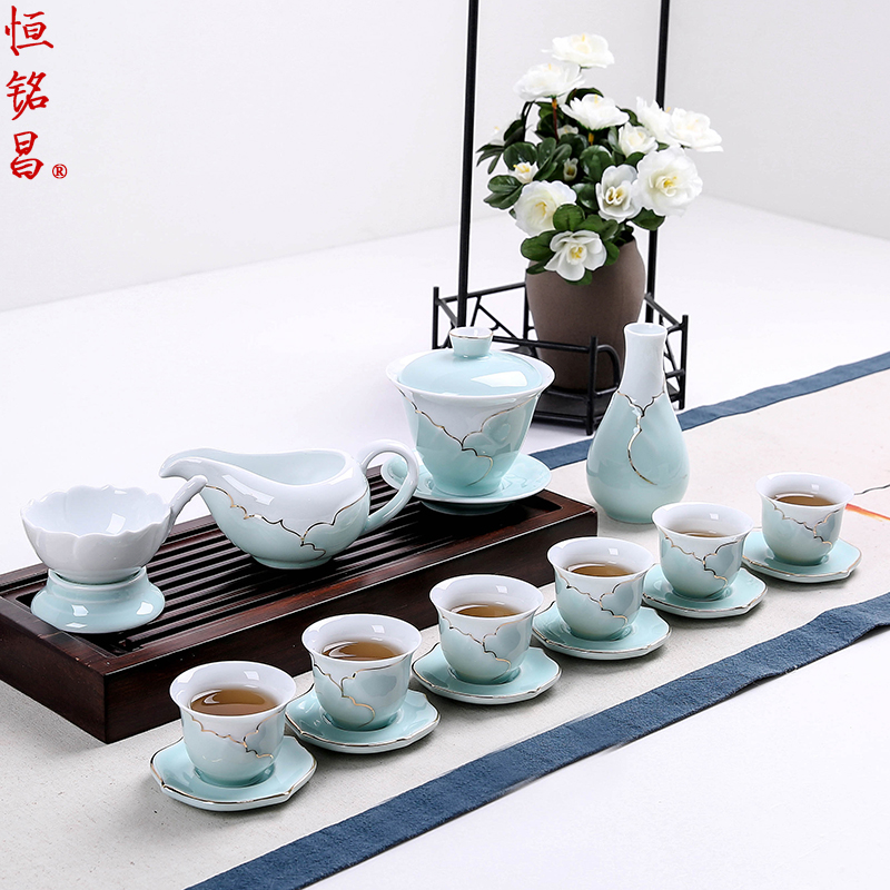 整套青瓷功夫茶具套装欧式手工描金陶瓷薄胎白瓷透光盖碗茶杯|ruв категории посуда, чайный сервиз, кунг - Фу, чайный сервиз - от Buy2taobao.com для оказания профессиональной услуги покупки агента Taobao