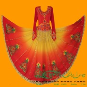 女士新疆舞蹈服装演出服维族民族舞台表演大摆裙红色电脑绣女装