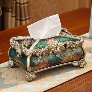 欧式纸巾盒奢华复古家居，装饰树脂餐巾盒，创意高档客厅抽纸盒摆件