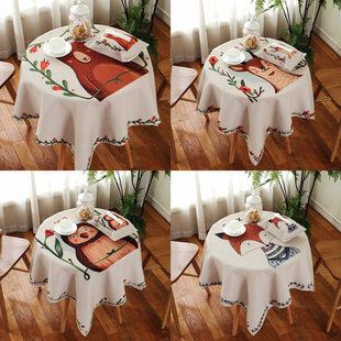 小方桌圆桌布布艺棉麻，家用桌布文艺卡通小桌布，茶几餐桌小台布盖布