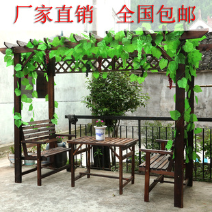 定制庭院阳台碳化防腐木桌椅，户外新中式爬藤架葡萄架公园凉亭
