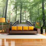 客厅沙发5D立体墙纸卧室床头背景无缝墙布8D田园树林风景壁纸壁画