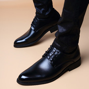 春季韩版男士潮流皮鞋男系带英伦，青年商务内增高男鞋尖头休闲鞋子