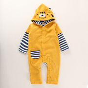 外 童装秋冬宝宝连体衣长袖前开摇粒绒带帽爬服婴儿外出服0-1岁
