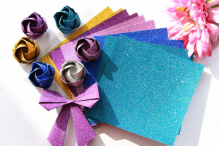 金粉闪钻100张十色，手工纸千纸鹤，折纸川崎玫瑰花折纸